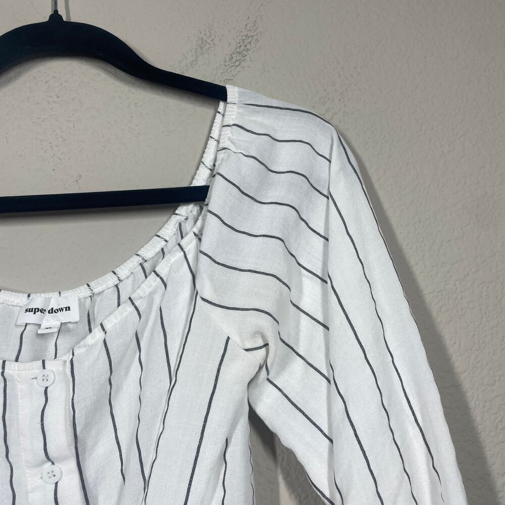 Superdown XL Kaylee Button Up Off The Shoulder Top Stripe Linen Long Sleeves - Picture 7 of 9